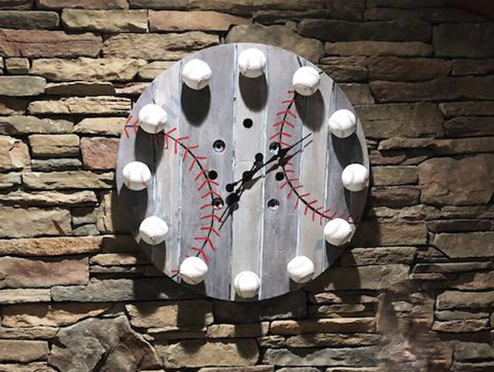A DIY Wooden Baseball Clock Laura created.