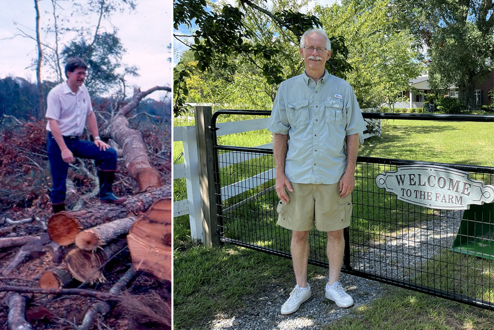 New England Forestry employee Bob McDonald in the 1990s and today